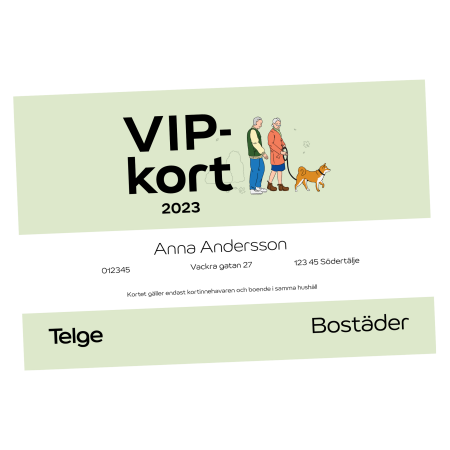 Exempel på ett VIP-kort från Telge Bostäder.
