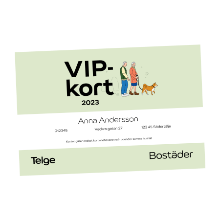 Exempel på ett VIP-kort från Telge Bostäder.